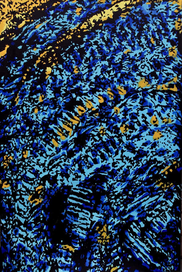 Avery Lawrance, Acrylic Abstract Painting in Blues, Yellows and Black