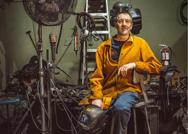 Mike Wilkins, salvaged wood and metal sculptor